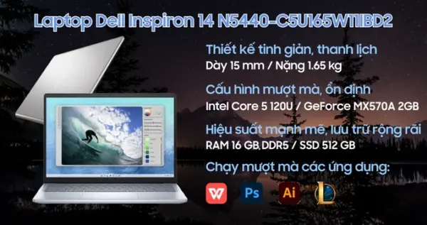 Laptop Dell Inspiron 14 5440 N5440-C5U165W11IBD2 - Hình ảnh 2
