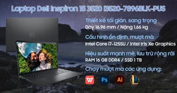 Laptop Dell Inspiron 15 3520 I3520-7896BLK-PUS - Hình ảnh 2