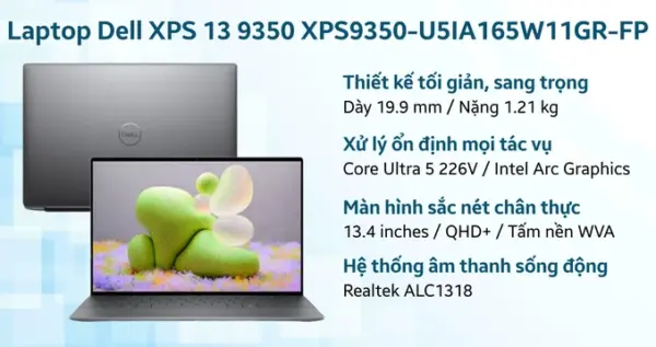 Laptop Dell XPS 13 9350 XPS9350-U5IA165W11GR-FP - Hình ảnh 2