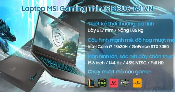 Laptop MSI Gaming Thin 15 B13UC-1411VN V2 - Hình ảnh 2