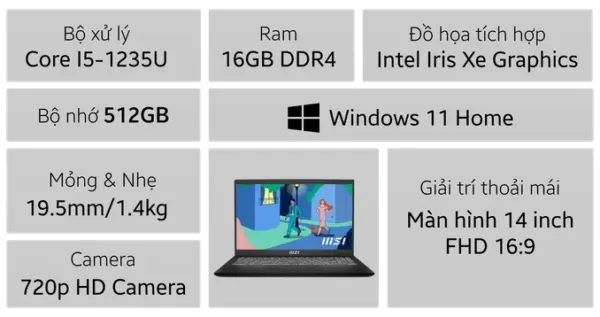 Laptop MSI Modern 14 C12MO-660VN - Hình ảnh 2