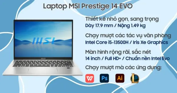 Laptop MSI Prestige 14 EVO B13M-401VN - Hình ảnh 2